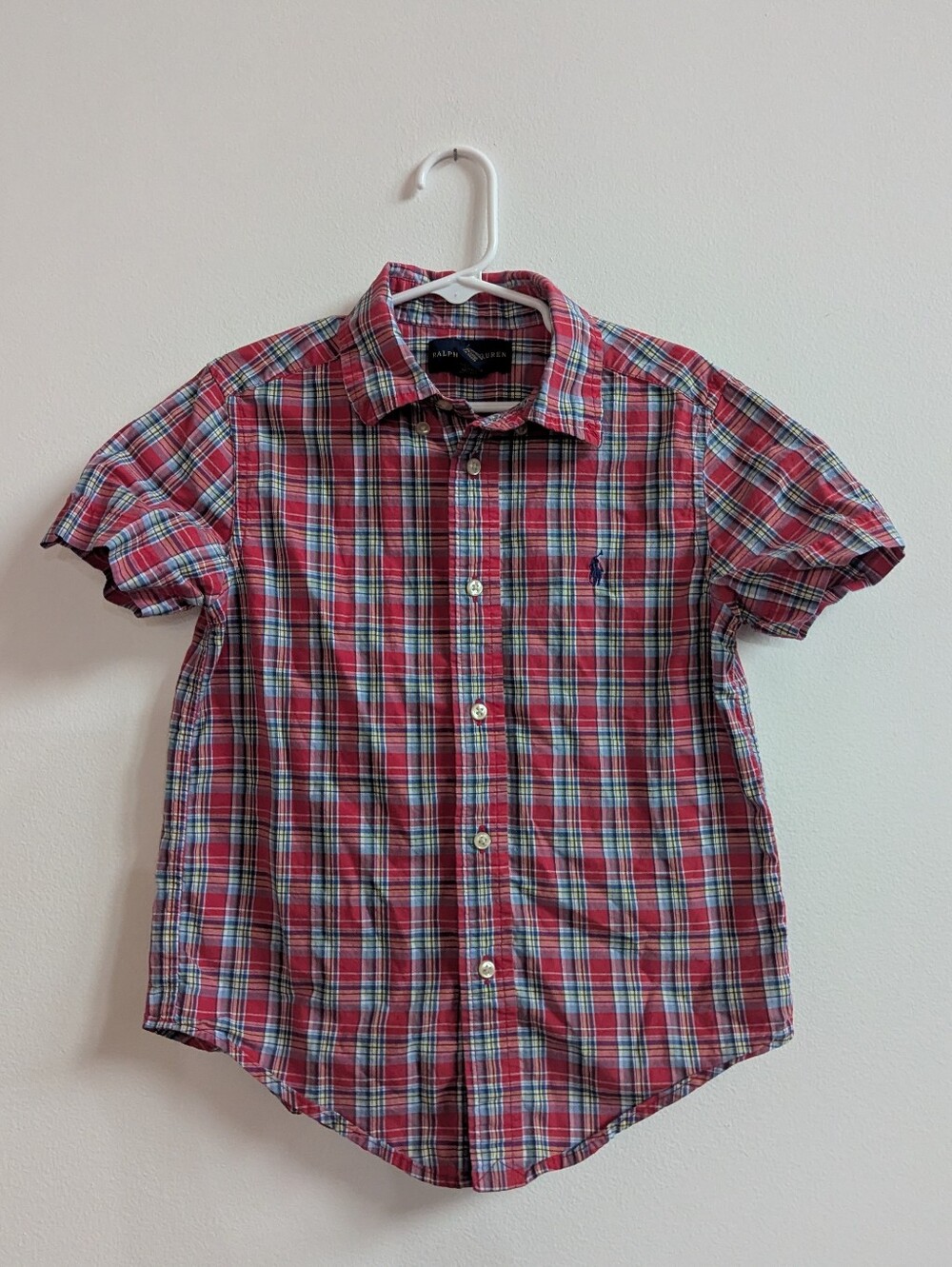Ralph Lauren Button Down Shirt Boys 5T Red Plaid Short Sleeve Preppy